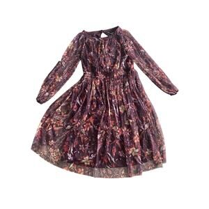Cardalite PM Petite Medium Long Sleeve Knee Length Pleated Floral Party Dress